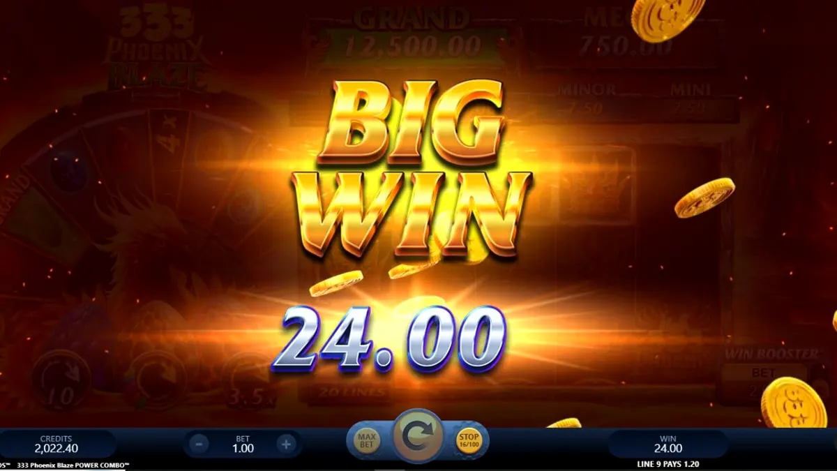 333 Phoenix Blaze Power Combo slot machine interface na may volcanic theme