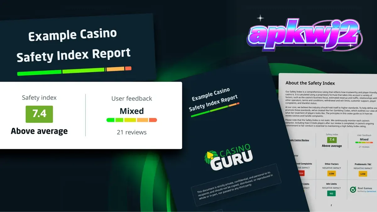 Layar antarmuka dasbor Casino Guru yang menampilkan laporan indeks keamanan.